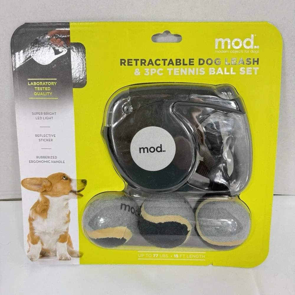 Retractable Dog Leash with 3 PC Tennis Ball Set Reflective 15ft Cord RL0001-BKA